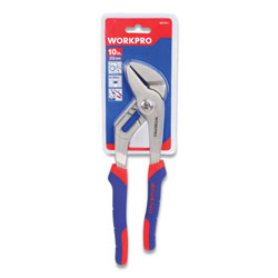 Workpro® Groove Joint Pliers, 10 in Long, Ni-Fe-Coated Drop-Forged Carbon Steel, Blue/Red Soft-Grip Handle