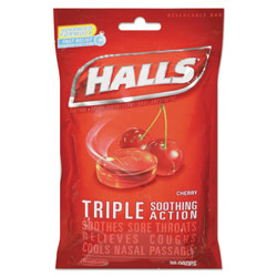 Halls Triple Action Cough Drops, Cherry, 30/Bag, 12 Bags/Box