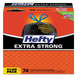 Hefty Ultra Strong Tall Kitchen and Trash Bags, 30 gal, 1.1 mil, 30 in x 33 in, Black, 74/Box