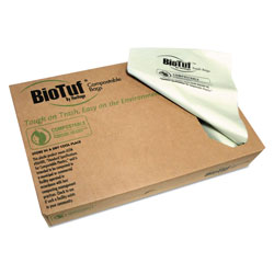 Heritage Bag Biotuf Compostable Can Liners, 45 gal, 0.9 mil, 40 in x 46 in, Green, 100/Carton