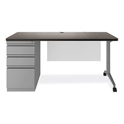 Hirsh Modern Teacher Series Left Pedestal Desk, 60 in x 24 in x 28.75 in, Charcoal/Silver