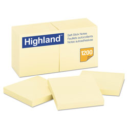 Highland Self-Stick Notes, 3" x 3", Yellow, 100 Sheets/Pad, 12 Pads/Pack (MMM6549YW)