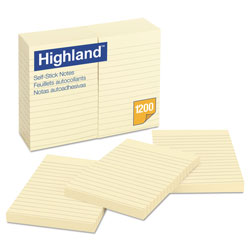 Highland Self-Stick Notes, Note Ruled, 4 in x 6 in, Yellow, 100 Sheets/Pad, 12 Pads/Pack