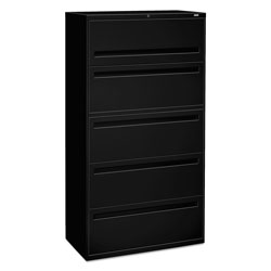 Hon 700 Series Five-Drawer Lateral File with Roll-Out Shelf, 36w x 18d x 64.25h, Black (HON785LP)