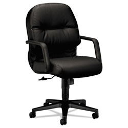 Hon Pillow-Soft 2090 Series Leather Managerial Mid-Back Swivel/Tilt Chair, Supports up to 300 lbs., Black Seat/Back, Black Base (HON2092SR11T)