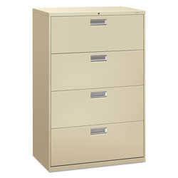 Hon 600 Series Four-Drawer Lateral File, 36w x 18d x 52.5h, Putty