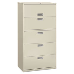 Hon 600 Series Five-Drawer Lateral File, 36w x 18d x 64.25h, Light Gray