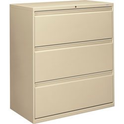 Hon 800-Series 3 Drawer Metal Lateral File Cabinet, 36 in Wide, Beige