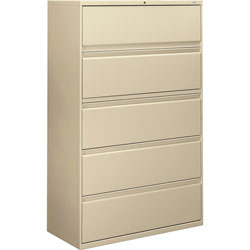 Hon 800-Series 5 Drawer Metal Lateral File Cabinet, 42 in Wide, Beige