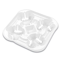 Chinet StrongHolder Molded Fiber Cup Tray, 8-22 oz, Four Cups, White, 300/Carton