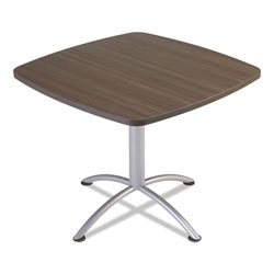 Iceberg iLand Table, Contour, Square Seated Style, 36 in x 36 in x 29 in, Natural Teak/Silver