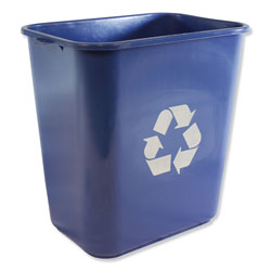 Impact Soft-Sided Recycle Logo Plastic Wastebasket, Rectangular, 28 qt, Polyethylene, Blue