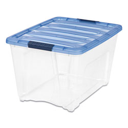 Iris Stack and Pull Latching Flat Lid Storage Box, 13.5 gal, 22 in x 16.5 in x 13.03 in, Clear/Translucent Blue