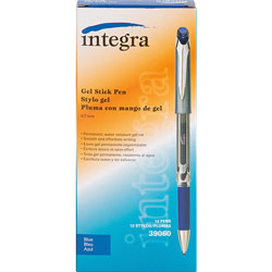 Integra Gel Stick Pen, Rubber Grip, .7mm, Blue Ink