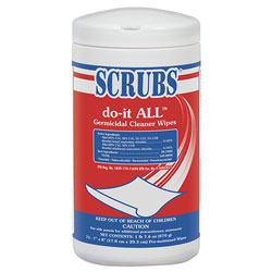 Scrubs do-it ALL Germicidal Cleaner Wipes, Lemon, 7 in x 8 in, White, 75/Container, 6/CT