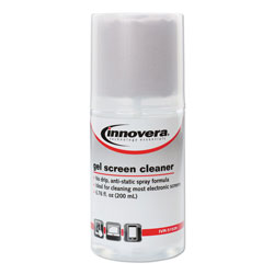 Innovera Anti-Static Gel Screen Cleaner, w/Gray Microfiber Cloth, 4oz Spray Bottle