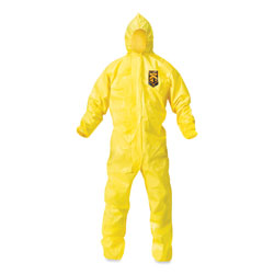 KleenGuard* A70 Chemical Spray Protection Coveralls, Hooded, Storm Flap, Yellow, Large,12/Carton
