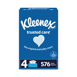 Kleenex Trusted Care Facial Tissue, 2-Ply, White, 144 Sheets/Box, 4 Boxes/Pack