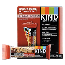 Kind Nuts and Spices Bar, Honey Roasted Nuts/Sea Salt, 1.4 oz Bar, 12/Box