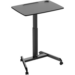 Kantek Adjustable Height Mobile Sit Stand Desk - 22 in Table Top Length x 31.50 in Table Top Width - 49 in Height - Assembly Required - Black - Melamine Top Material
