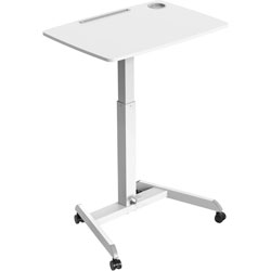 Kantek Adjustable Height Mobile Sit Stand Desk - 22 in Table Top Length x 31.50 in Table Top Width - 49 in Height - Assembly Required - White - Melamine Top Material