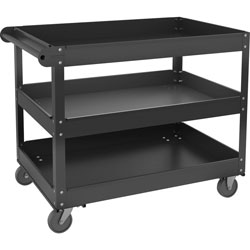 Lorell 3-shelf Utility Cart, 3 Shelf, 400 lb Capacity, 4 Casters, Steel, x 16 in Width x 30 in Depth x 32 in Height, Black, 1 Each