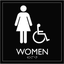 Lorell Restroom Sign, 1 Each, Women Print/Message, 8 in Width x 8 in Height, Square Shape, Easy Readability, Injection-molded, Plastic, Black