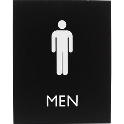 Lorell Restroom Sign, 1 Each, Men Print/Message, 6.4 in Width x 8.5 in Height, Rectangular Shape, Easy Readability, Braille, Plastic, Black