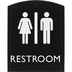 Lorell Restroom Sign, 1 Each, 6.8 in Width x 8.5 in Height, Rectangular Shape, Easy Readability, Braille, Plastic, Black