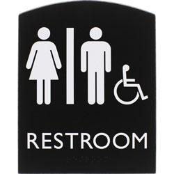 Lorell Restroom Sign, 1 Each, 6.8 in Width x 8.5 in Height, Rectangular Shape, Easy Readability, Braille, Plastic, Black