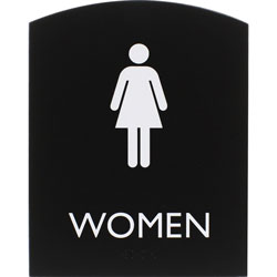 Lorell Restroom Sign, 1 Each, Women Print/Message, 6.8 in Width x 8.5 in Height, Rectangular Shape, Easy Readability, Braille, Plastic, Black