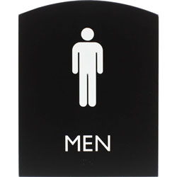Lorell Restroom Sign, 1 Each, Men Print/Message, 6.8 in Width x 8.5 in Height, Rectangular Shape, Easy Readability, Braille, Plastic, Black