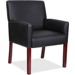Lorell Guest Chair with Arms, 24 in x 25 in x 35-1/2 in, Black Leather