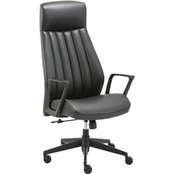 Lorell High-Back Bonded Leather Chair - Bonded Leather Seat - Bonded Leather Back - High Back - Black - Armrest - 1 Each