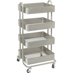 Lorell 4-Basket Storage Cart, Wheeled, 18 inWx15-3/4 inLx36 inH, Gray