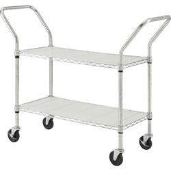 Lorell 2-Tier Mobile Cart, Locking Casters, 48 inWx18 inLx39 inH, Chrome