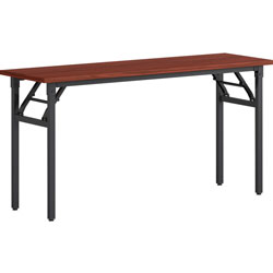 Lorell Folding Training Table, Melamine Top, 60 in Table Top Width x 18 in Table Top Depth x 1 in Table Top Thickness, 30 in Height, Assembly Required, Mahogany
