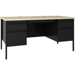 Lorell Fortress Maple Top Double-pedestal Desk, 60 in x 29.5 in x 30 in, Maple Surface, Black