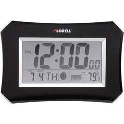 Lorell Wall/Alarm Clock, LCD, 10-1/4 in Lunar, Silver/Black
