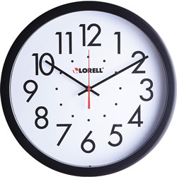 Lorell Clock, Wall, Self-Set, Round, 14-1/2 in, Black