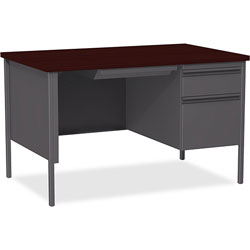 Lorell Single Pedestal Desk, RH, 48 in x 30 in x 29-1/2 in, Mahogany