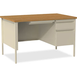 Lorell Single Pedestal Desk, RH, 48 in x 30 in x 29-1/2 in, Putty Oak