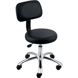 Lorell Pneumatic Height Stool, w/Back, 24 inx24 inx36 in, Black/Chrome