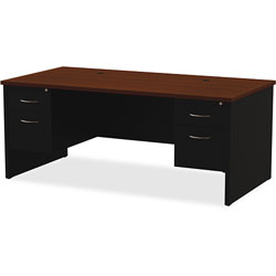 Lorell Double Pedestal Desk, 36 in x 72 in, Black/Walnut