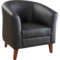 Lorell Leather Club Chair, Barrel Shape, Leather, 31-1/2 in x 28-3/4 in x 30-3/4 in, Black