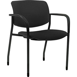 Lorell Stacking Chairs with Arms, Fabric, 25-1/2 in x 25 in x 33 in, 2/CT, Black