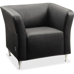 Lorell Lounge Chair with USB Ports, Leather, 32-1/2 in x 28-1/4 in x 29-1/2 in, Black