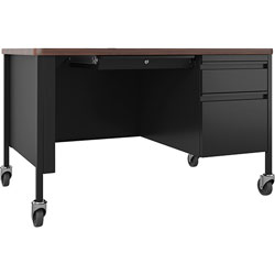 Lorell Desk, Right-Pedestal, Mobile, 48 inx30 inx29-1/2 in, Walnut/Black