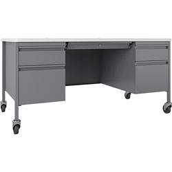 Lorell Desk, Double-Pedestal, Mobile, 60 inx30 inx29-1/2 in, White/Platinum