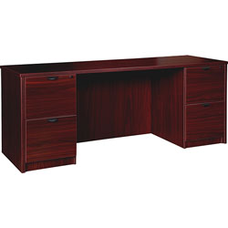 Lorell Double-pedestal Credenza, File/File, 66 in x 24 in x 29 in, Mahogany